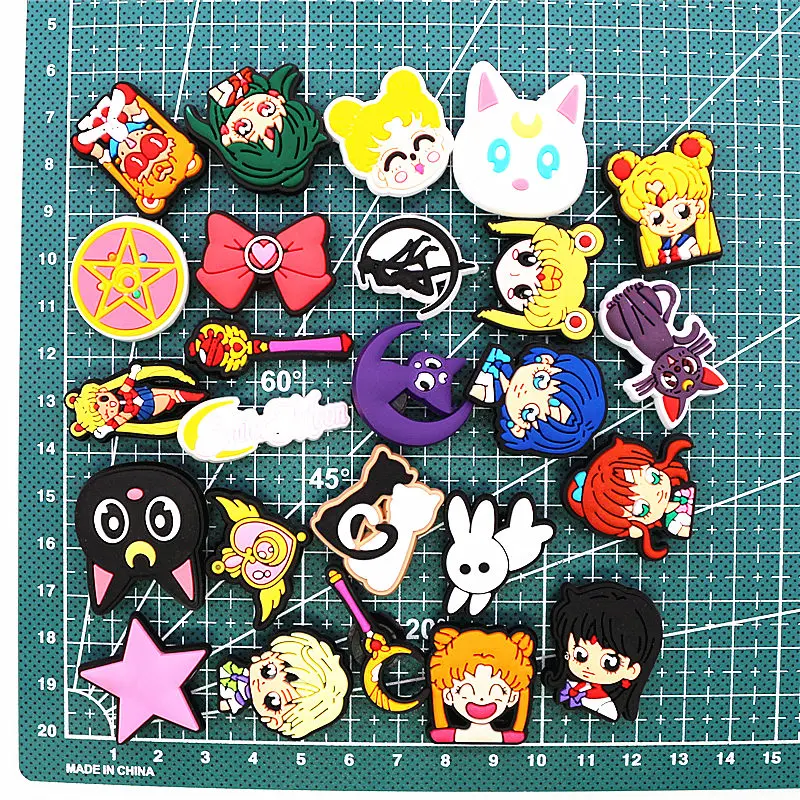 25pcs a Lot Japanese Anime PVC Shoe Charms Mix Sailor Moon Shoe Accessories Clog Decorations for croc jibz Kids Party X-mas Gift images - 6