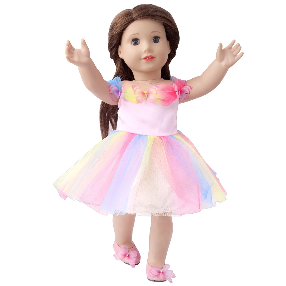 

Princess Dress Butterfly 18 Inch American Doll Girl Doll Baby Clothes Pink Blue Yarn Skirt 43Cm Doll Toy Accessories Girl Gifts