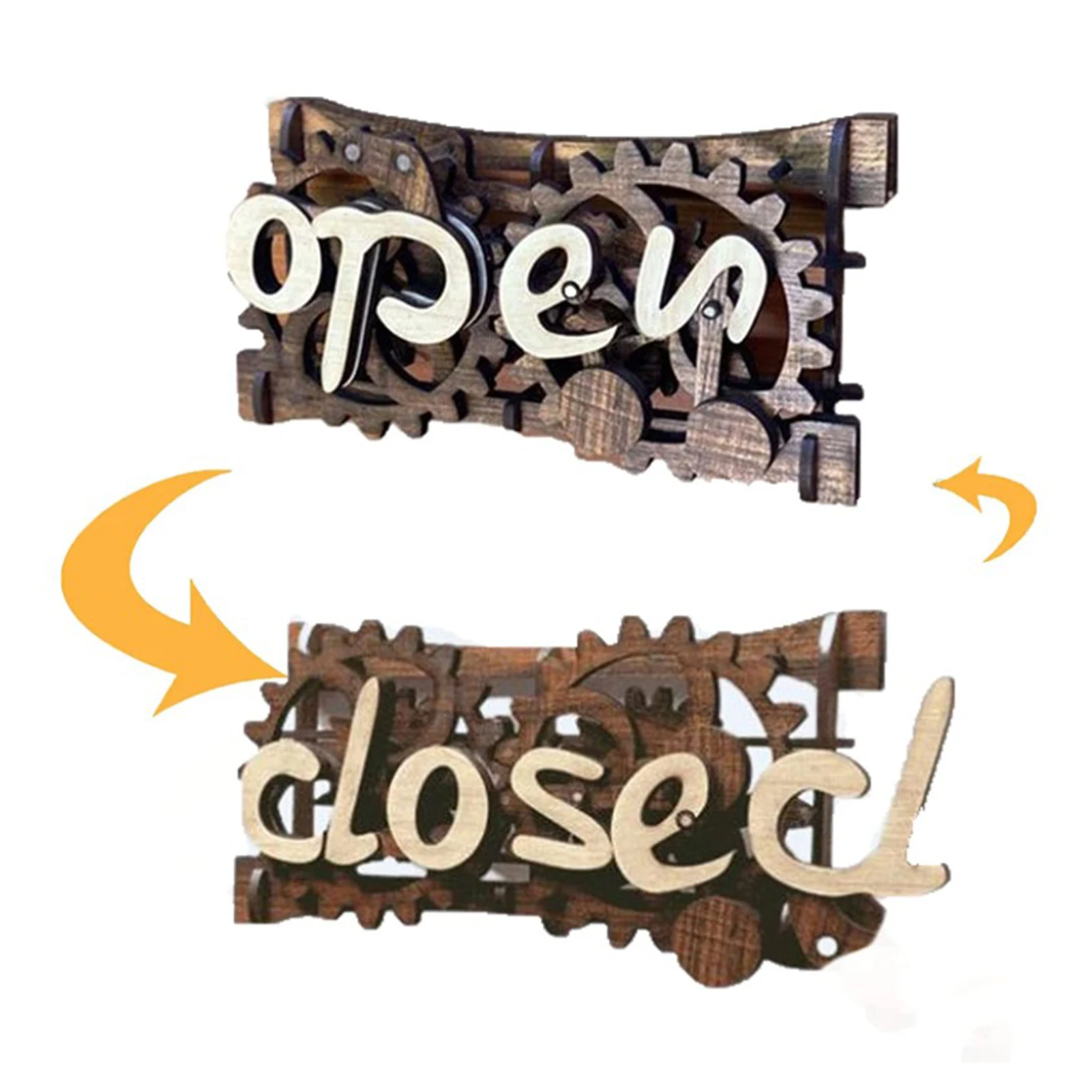 

Wooden Tenon Open-closed Gear Sign Reversible Gear Business Closing Sign Shop Plaques Billboard Home Decor Ornaments