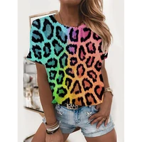 womens t shirt graphic leopard print round neck tops basic basic top