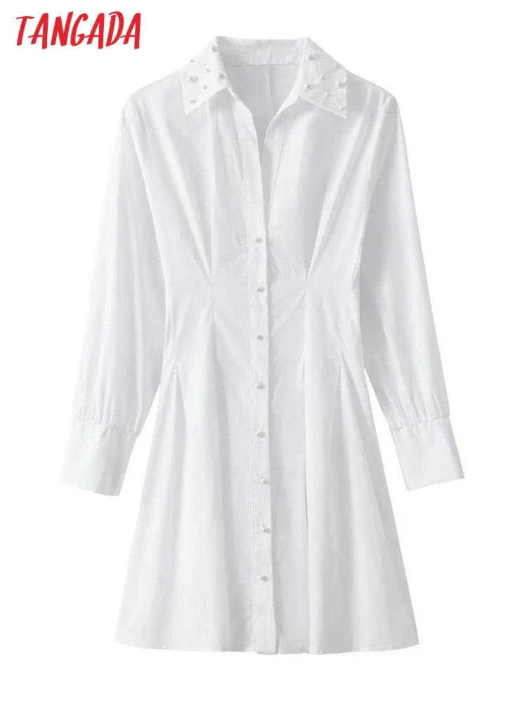 

Платье-туника женское хлопковое с длинным рукавом, жемчужно-белое