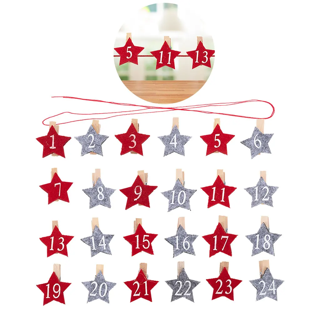 

24pcs Photo Clip Clothes Photo Paper Wooden Clamp with Number Home Christmas Decorations
