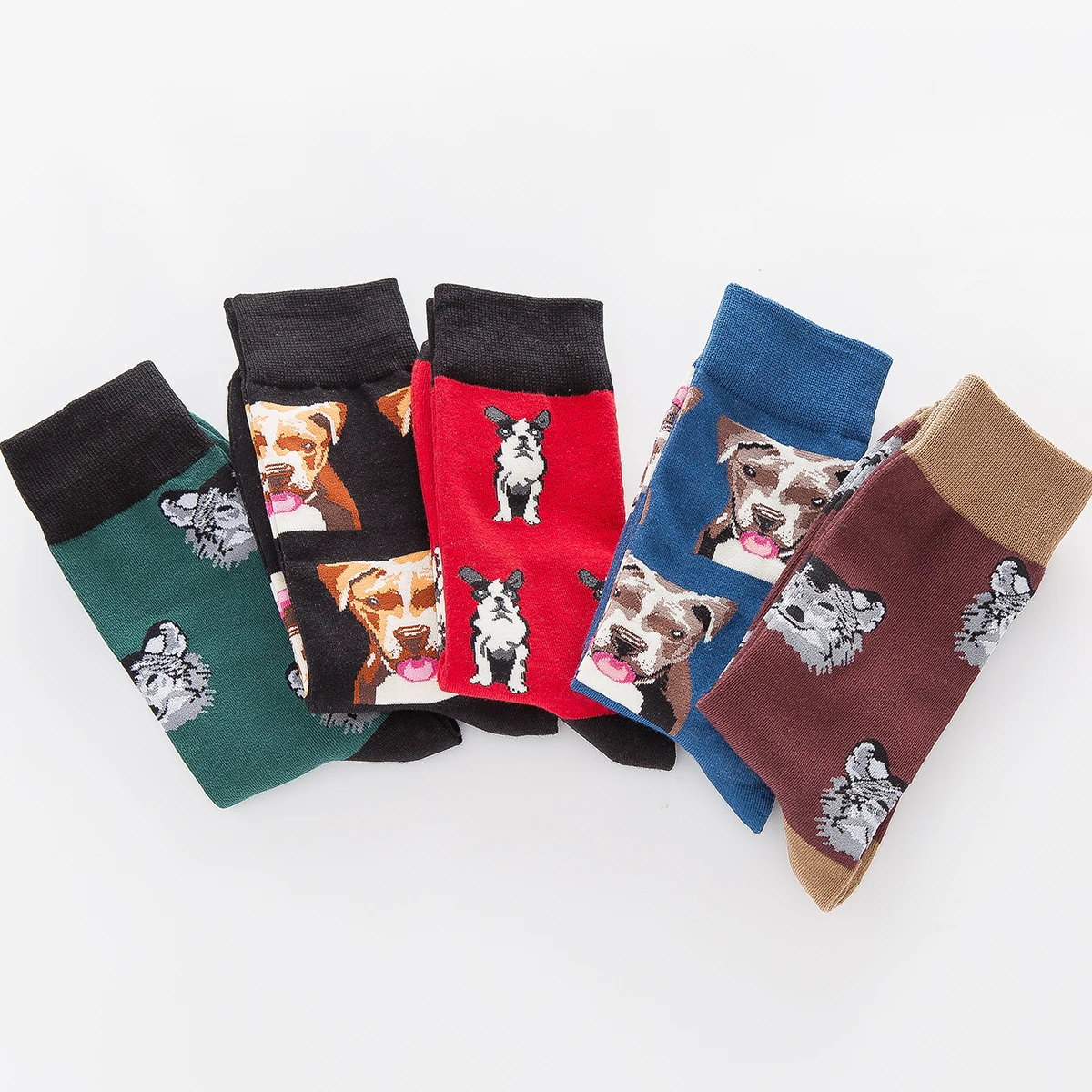 5 Pairs New Dog Series Colorful Middle Tube Men Cotton Socks Fashion Cartoon Trendy Dog Casual Funny Men Socks Wholesale