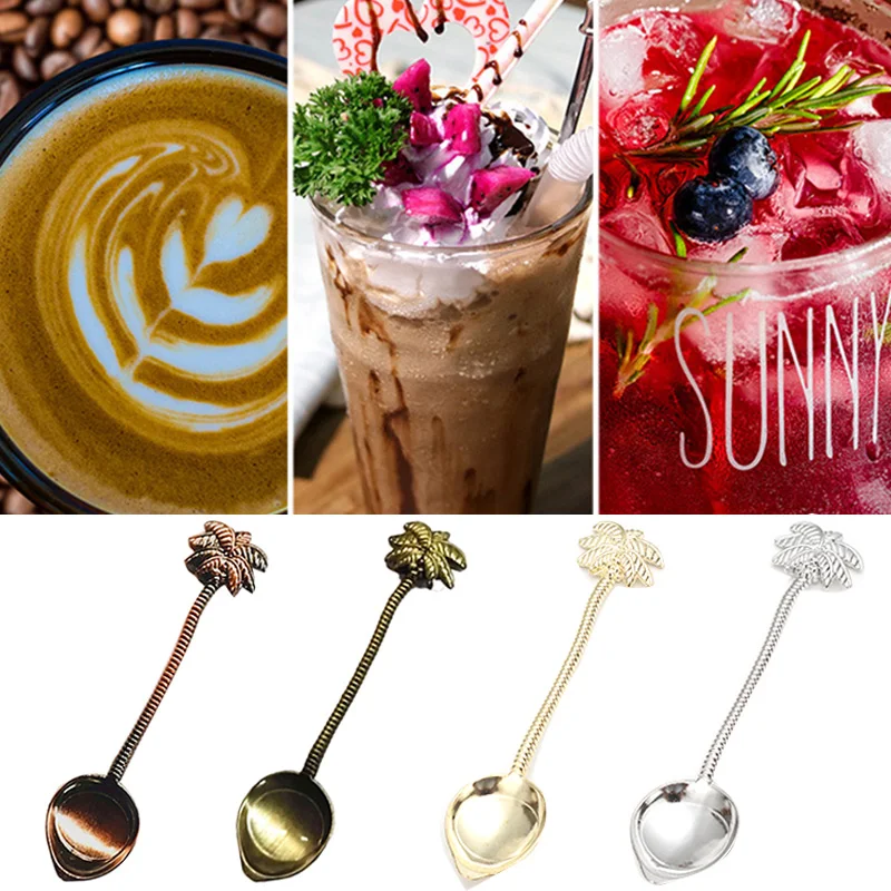 

Dessert Spoon Vintage Coconut Leaf Spoon Mini Ice Cream Jelly Coffee Milk Mixing Spoon Exquisite Court Style Spoon for Kitchen