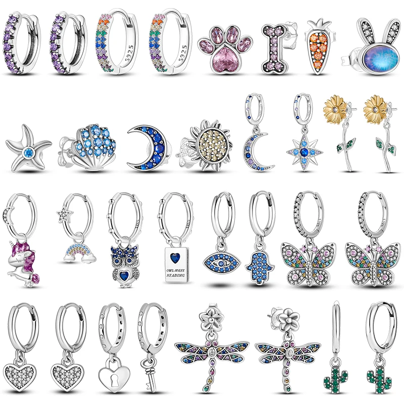 

Moon Star Shell Pattern Clip Earrings 925 Real Money Women Jewelry 925 Silver Long Earring Butterfly Pendant Charm Earrings New