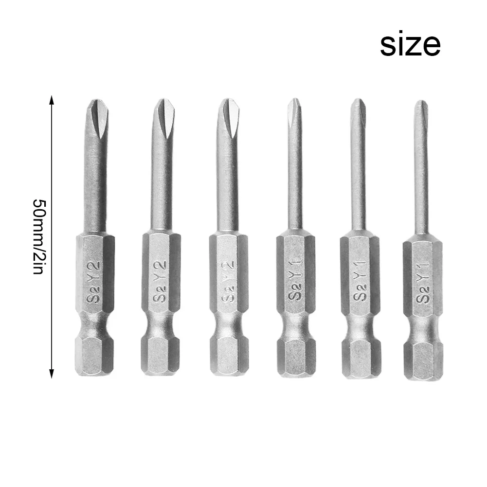 6pcs/set 50mm Magnetic 1/4'' Hex Shank Tri-wing Y Tip Head Screwdriver Bits Steel Screw Driver For Manual Electric Screwdriver