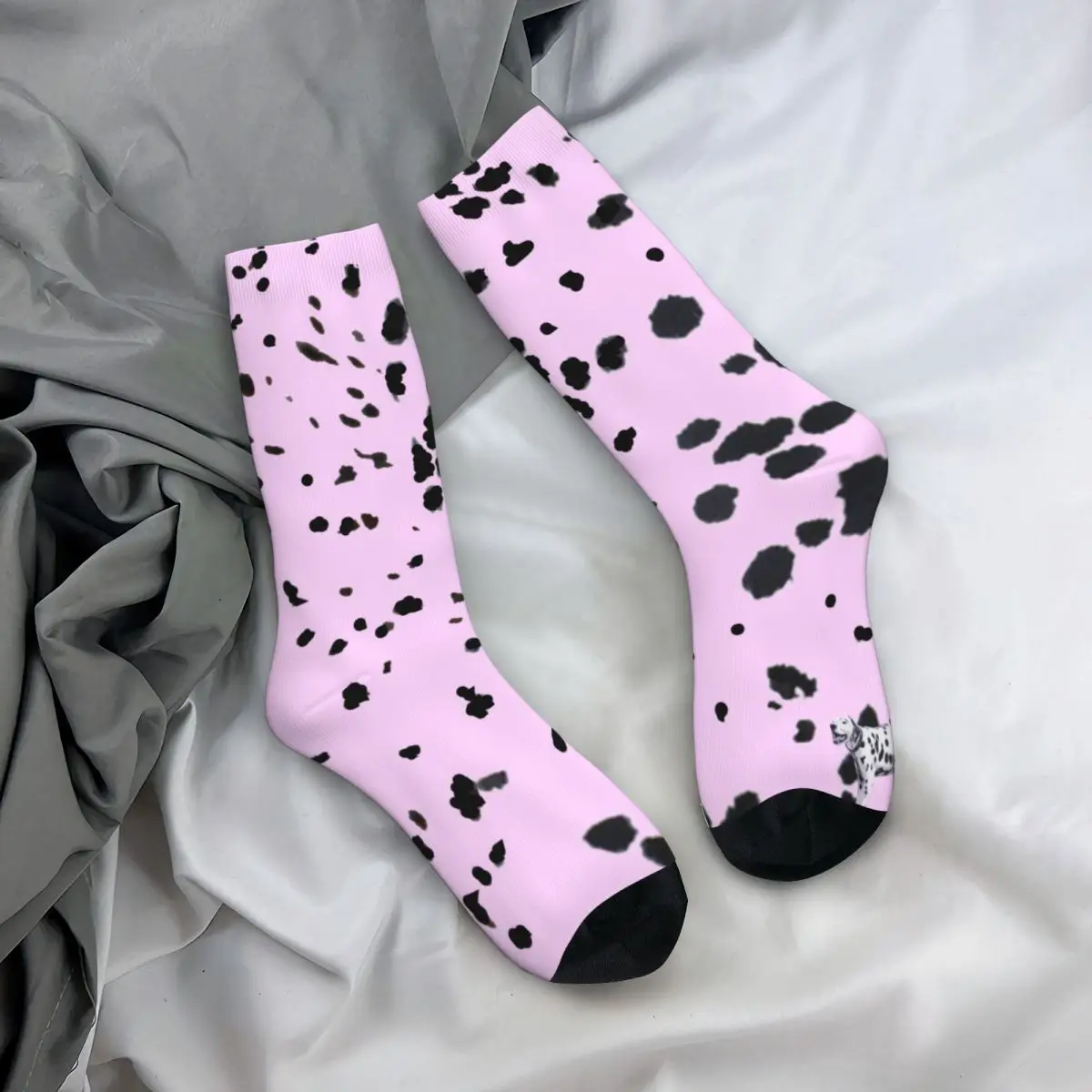 

Pink Dalmatian Print Socks Polka Dots Modern Old School Mid Stockings Large Chemical Fiber Unisex Fitness Socks