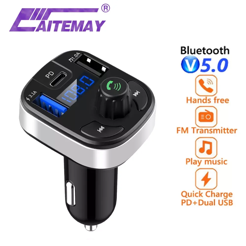 

KEBIDU Bluetooth 5.0 FM Transmitter Hands-Free Radio MP3 AUX Adapter USB PD Charger Car Type-C Fast Charger