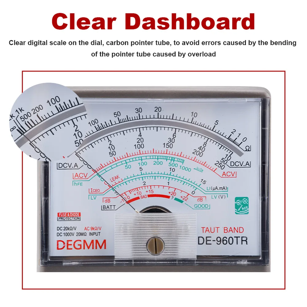 

Multimeter Voltmeter Tester DE-960TR Range AC DC Pointer Type Analog Meter Portable Electric Voltmeter Ammeter