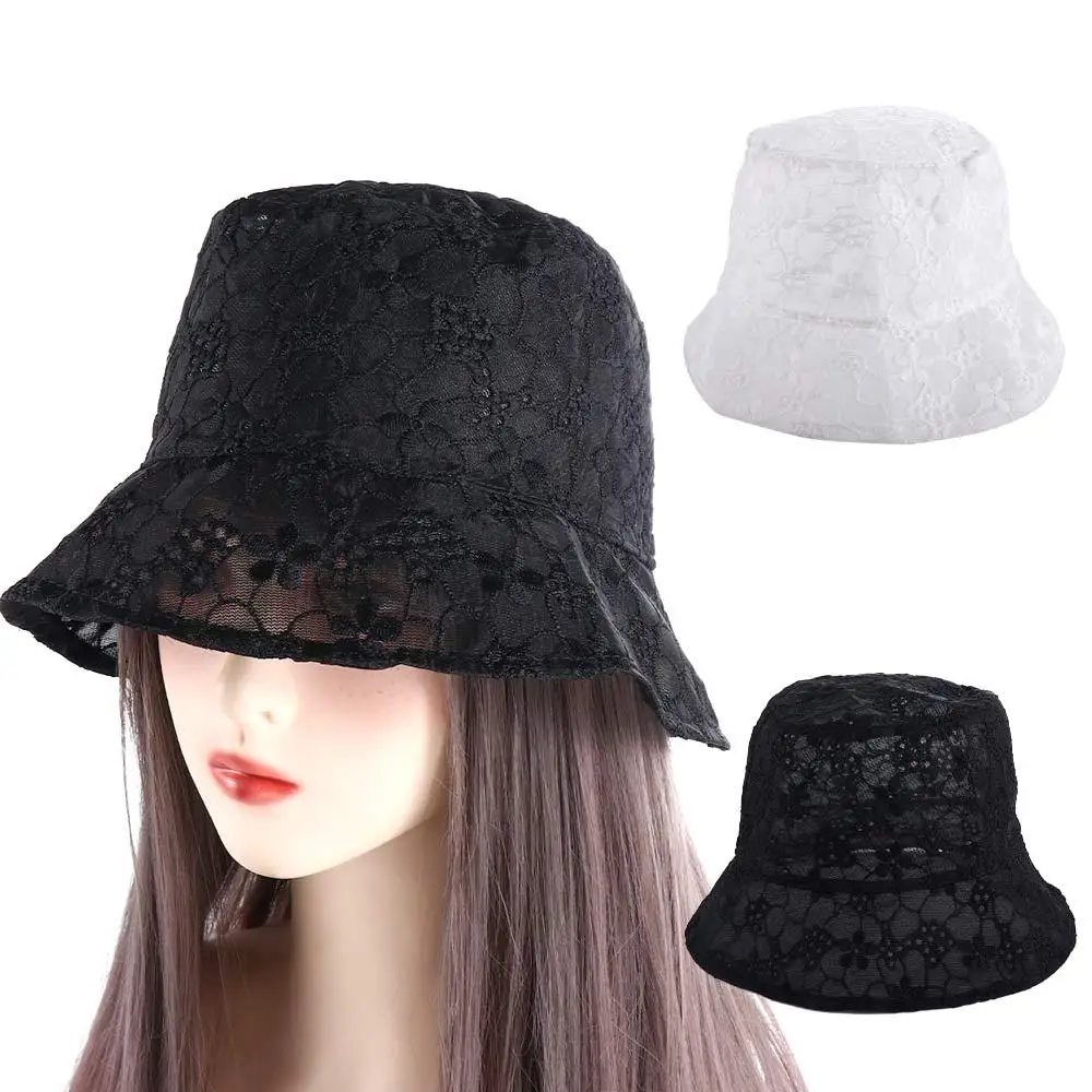 

Simple Casual Style For Women Flower Hollow Summer Hat Sun Protection Mesh Female Hats Sun Hat Lace Bucket Hat Sun Cap