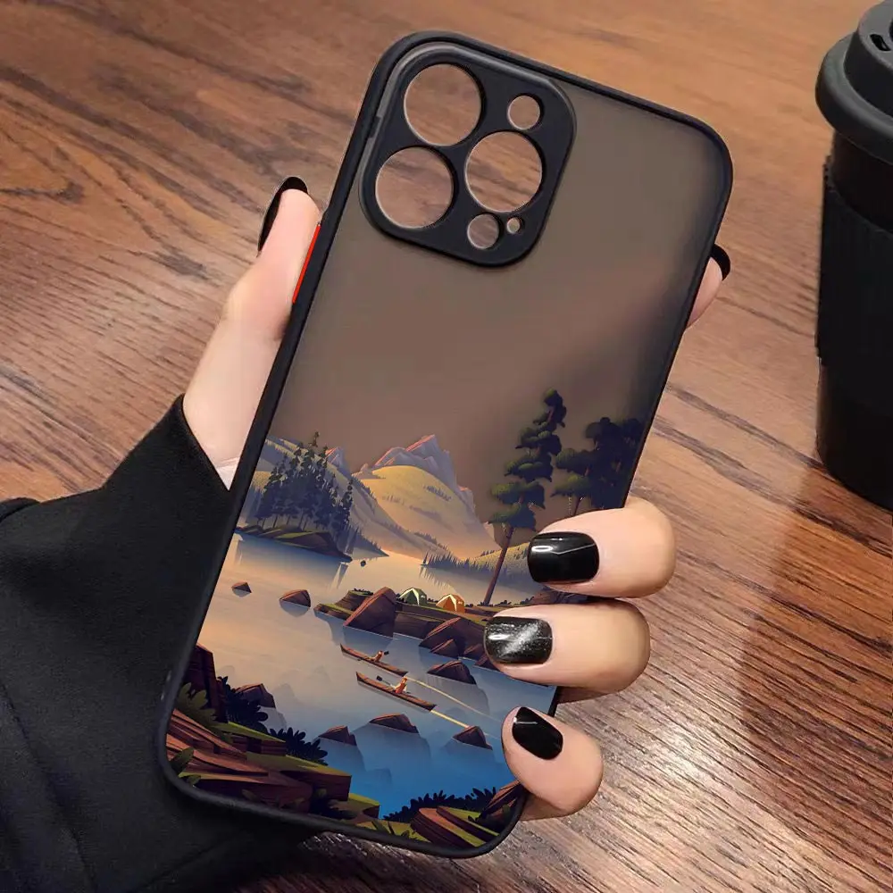 Matte Phone Case for iPhone 14 13 11 12 MINI Pro XS Max XR X 7 8 SE 2022 6 6S Plus Case Landscape Sunrise Sunset Hand-painted