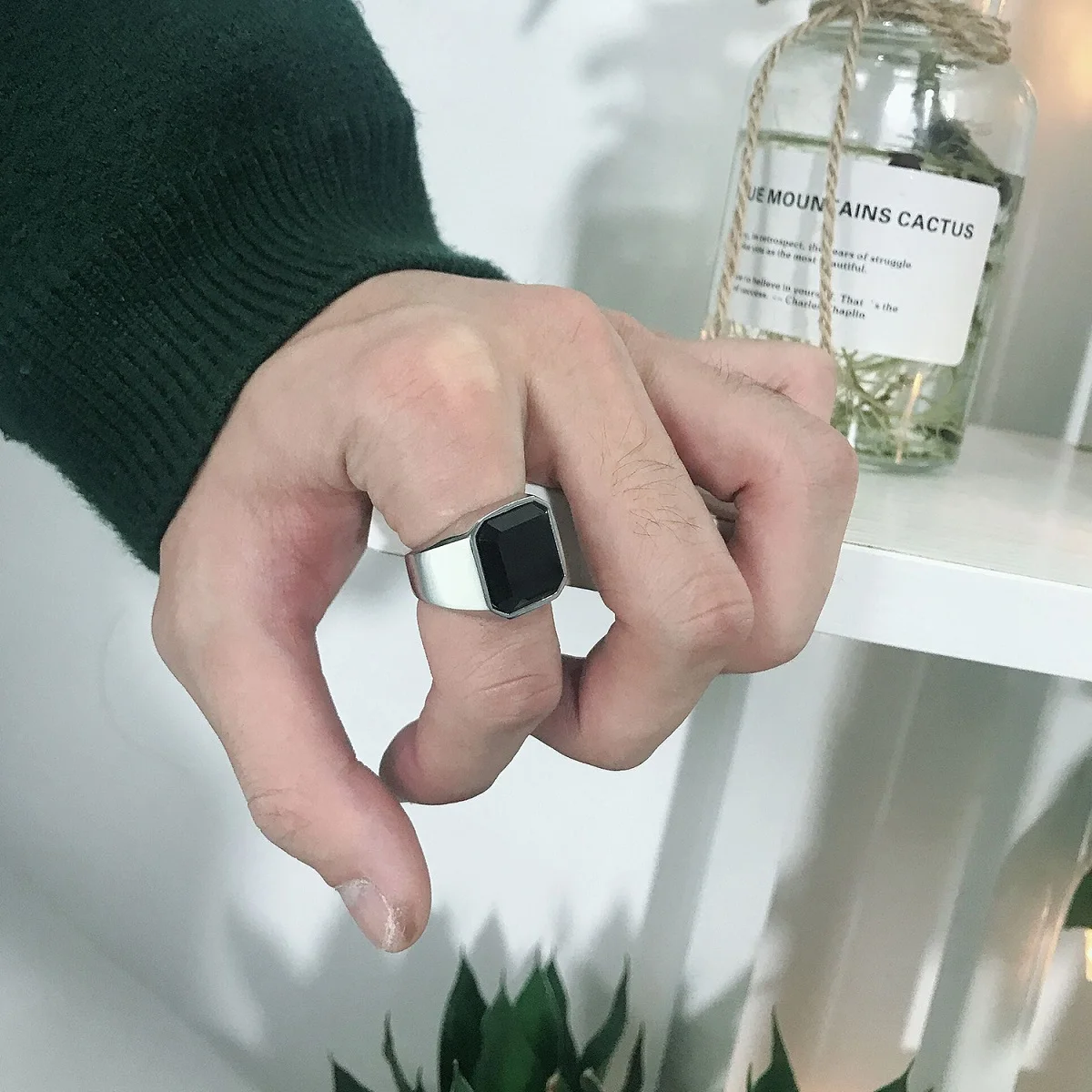 Мужское кольцо из нержавеющей стали черное металлическое с камнем Размер 7 8 9 10 11