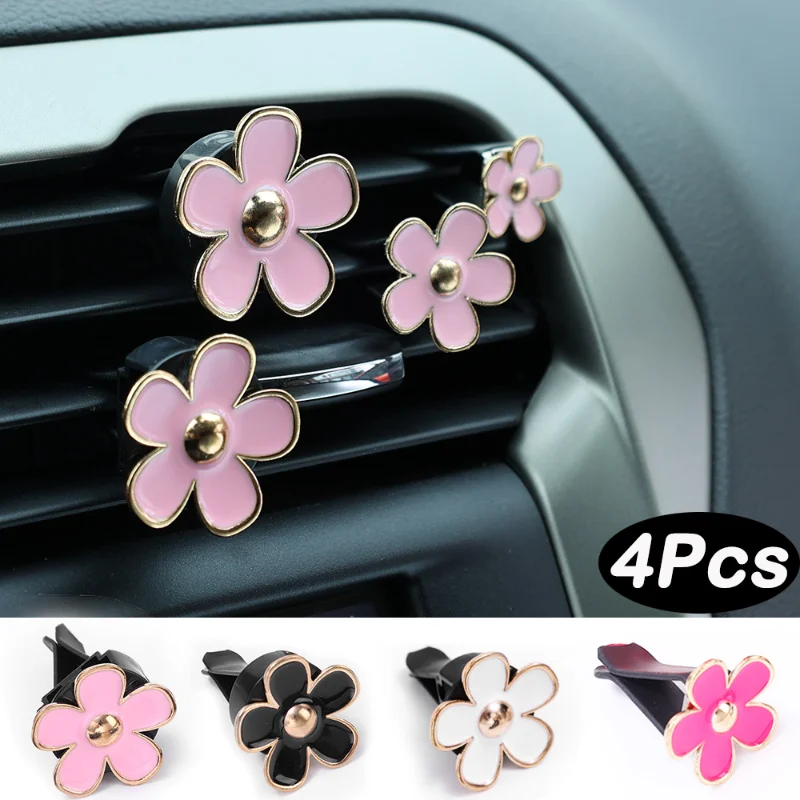 

4Pcs Car Outlet Air Freshener Conditioning Aromatherapy Vent Perfume Clips Creative Small Daisy Interior Decoration Accessories