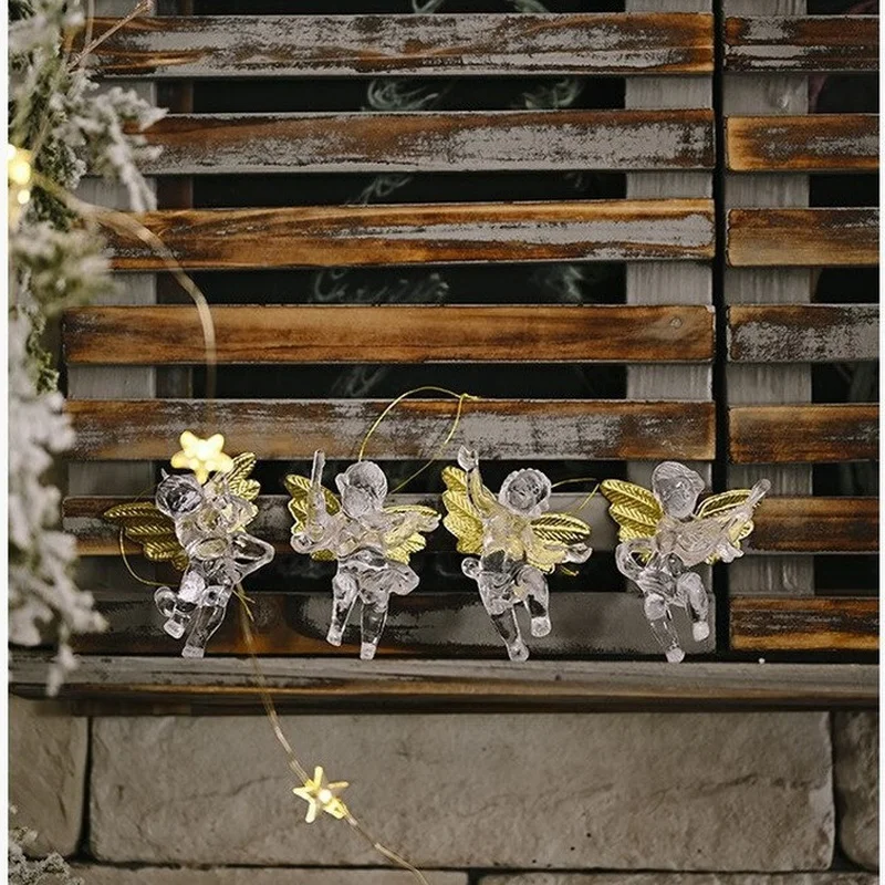 

4Pcs Christmas Transparent Angel Pendant Creative New Little Angel Pendant Christmas Tree Ornament Decoration for Home