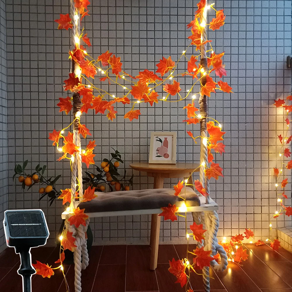 

10/5/2m Solar Maple Leaf String Lights LED Artificial Maple Vine Fairy Garland Light for Wedding Xmas Halloween Party Room Patio
