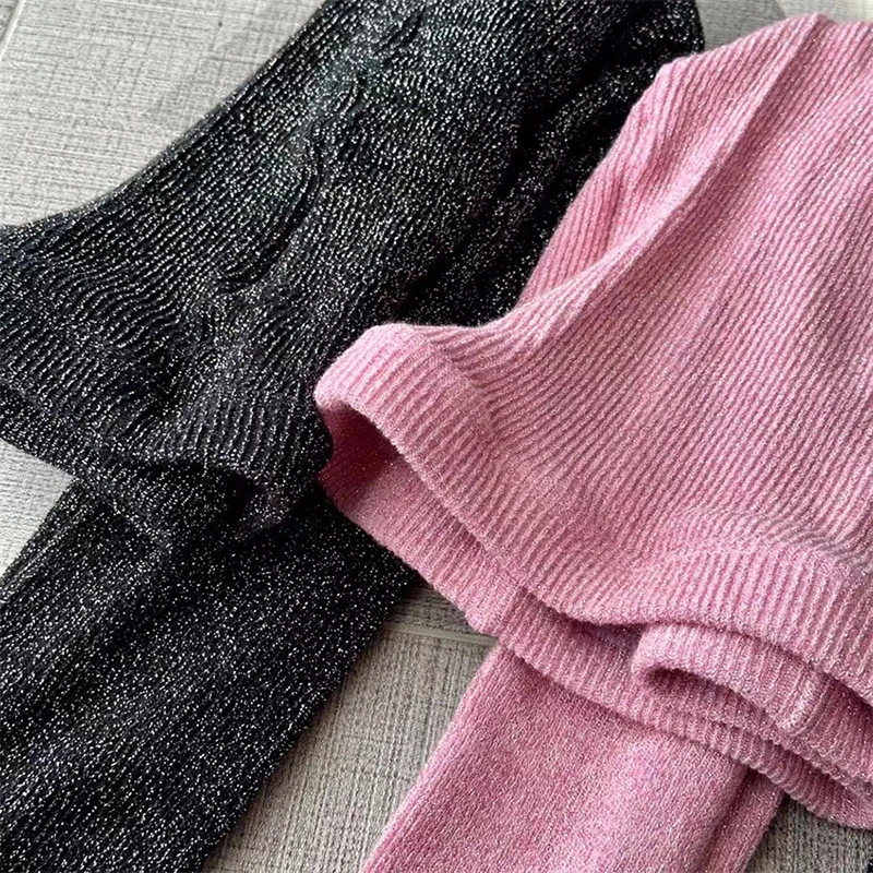 Модные корейские чулки блестящие золотые колготки сексуальные трикотажные