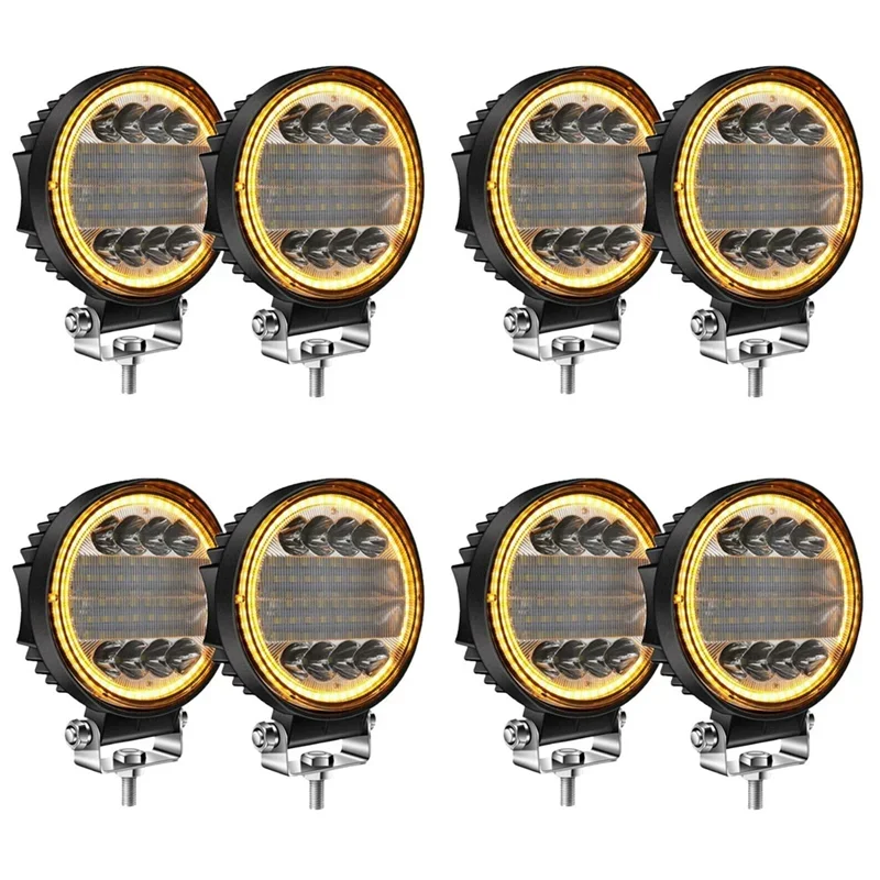 Фото GEFENSI ABUP-8Pcs 4-дюймовый светодиодный рабочий фонарь, комбинированный точечный прожектор для бездорожья, янтарный противотуманный фонарь №3