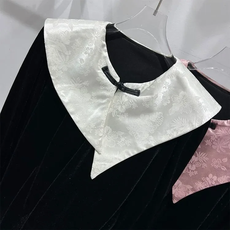 Европейский стиль блокирующий цвет большой лацкан кукольный топ шелковая