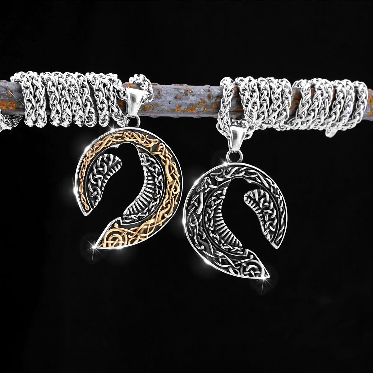 

Nordic Rune Viking Hollowed Out Crow Necklace Men's Celtic Knot Stainless Steel Crow Pendant Pagan Amulet Jewelry Free Shipping