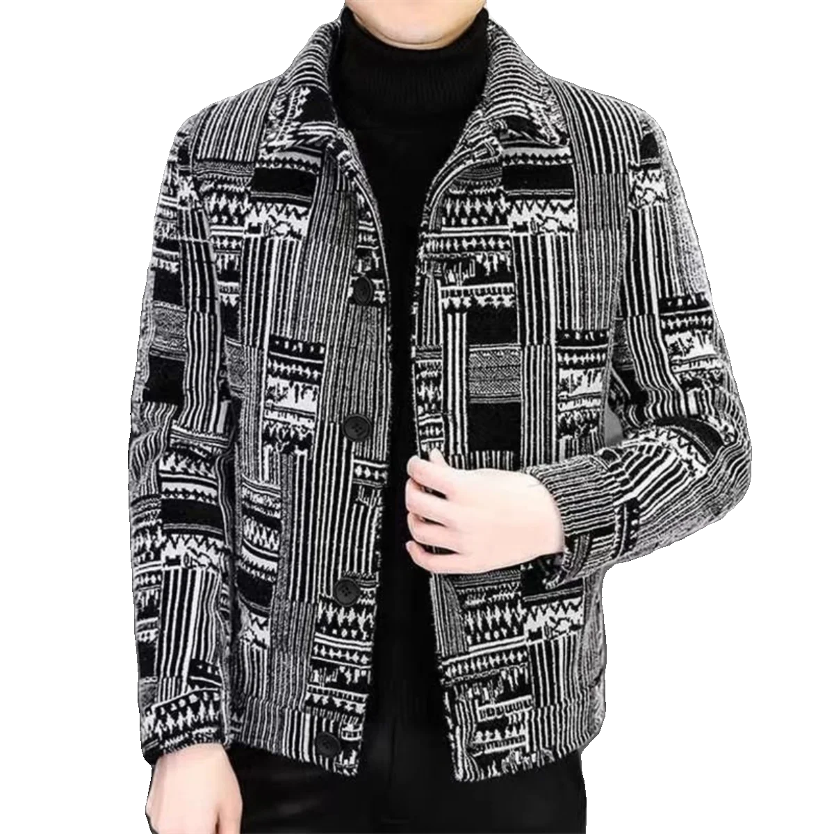 Autumn and Winter New Fleece-lined Thickened Lapel Jacket Men's Korean Sle Trendy Slim fit Plaid Short Woolen Coat