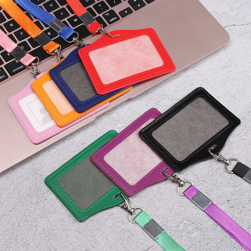 

Women Men Office Supplies PU Leather Badge Case Card Sleeve Name Card Holders Bus ID Holders Protective Shell