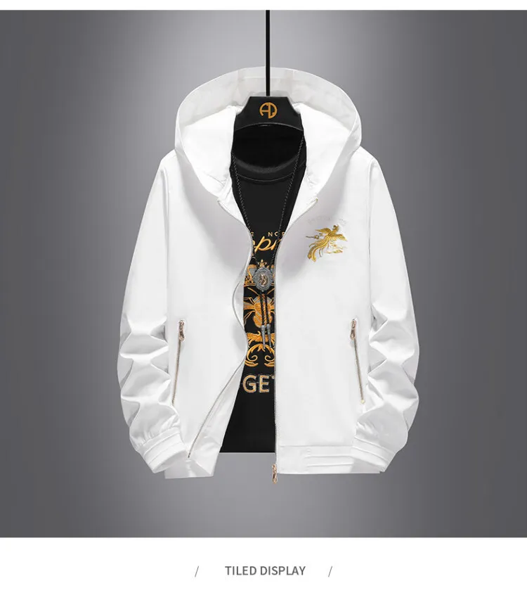 Мужская осенне-зимняя куртка с капюшоном и вышивкой Феникса