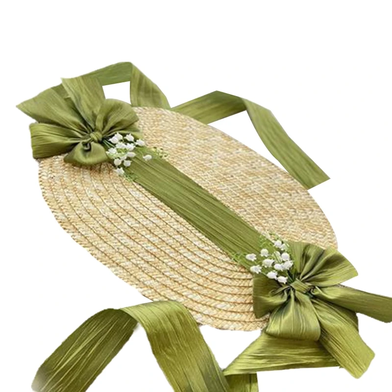 

449B Delicate Flower Decor Flat Hat Women Flower Decor Vacation Beach Hat Sweet Foldable Travel for Sun Hat Sunscreen UV for