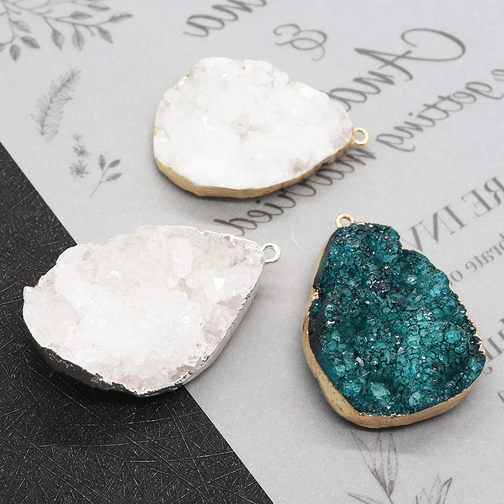 

Natural Stone Druzy Pendants Irregular Jewelry For DIY Making Necklace Accessories Drusy Crystal Geode Rough Gem Charms
