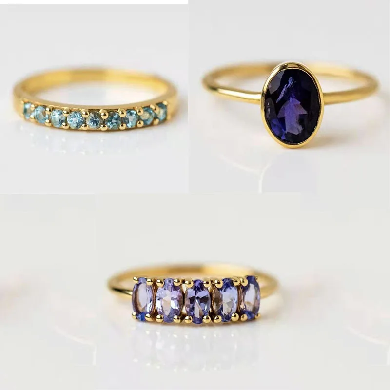 

Elegant 3 PCS/Set Fashion Blue Crystal Ring Set For Women European Europe and America Style Engagement Wedding Party Jewelry