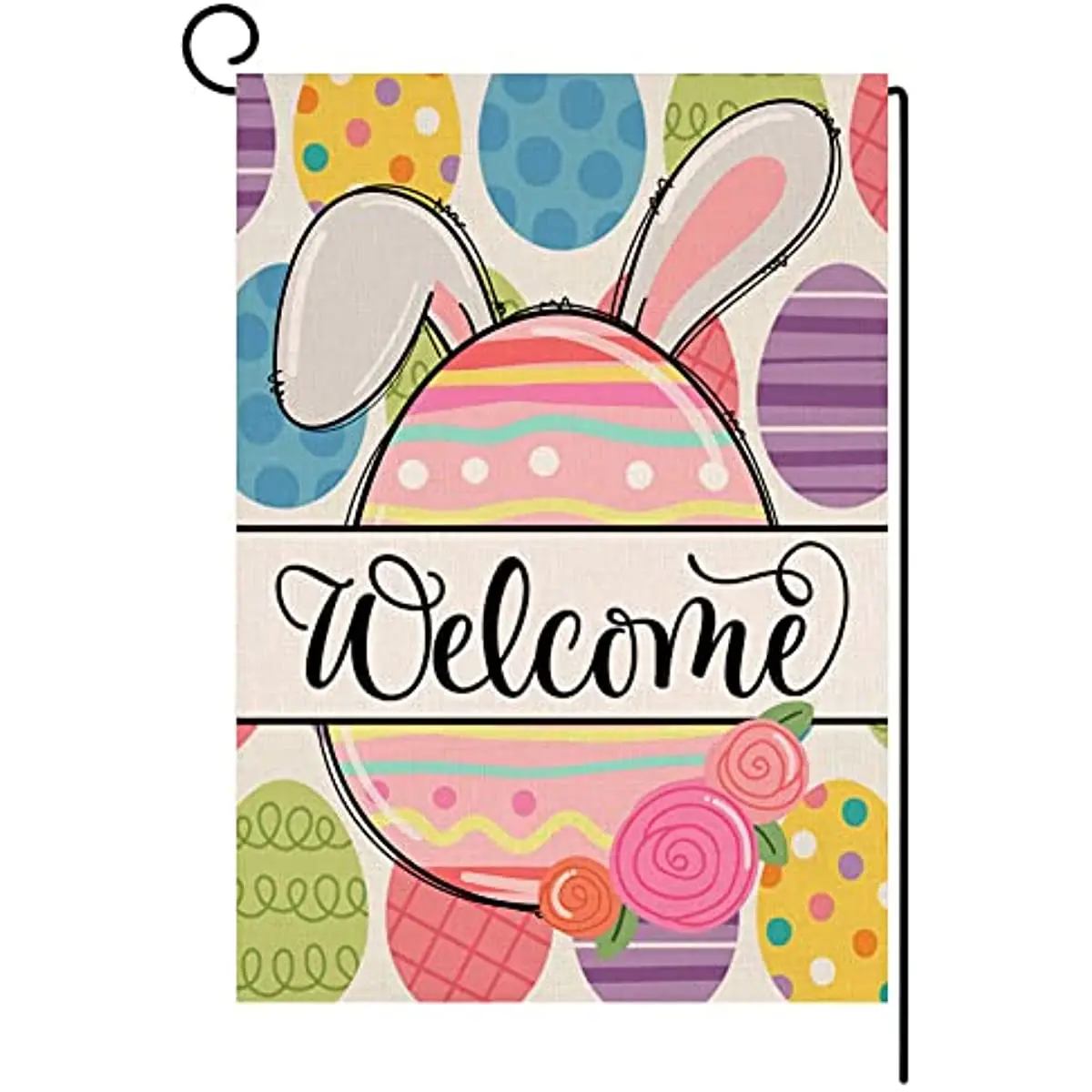 

Easter Garden Flag 12x18 Inch Vertical Double Sided Small Burlap Colorful Rabbit Eggs Farmhouse Spring Yard Outdoor Decoration