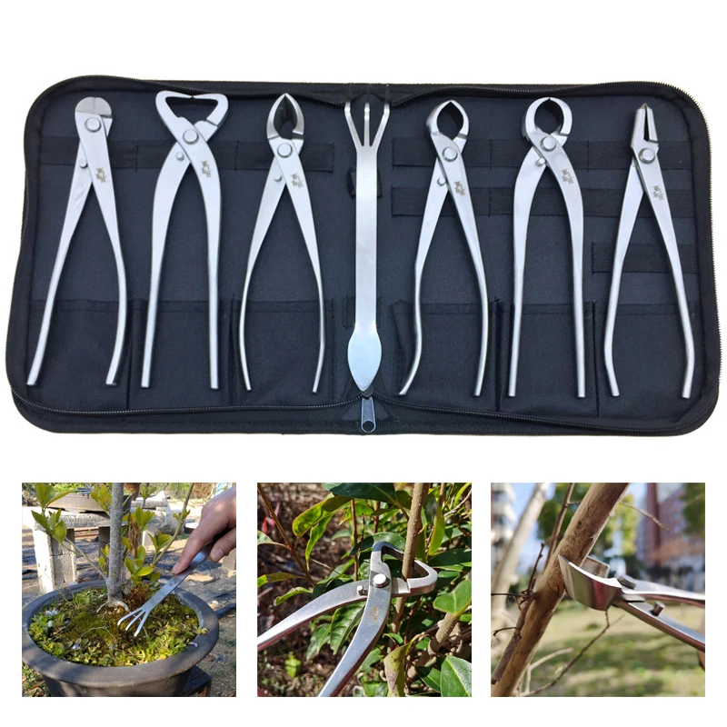 

7PCS Durable Bonsai tool Set Kit Stainless Steel Bonsai Scissors Garden Plant Tree Scissors Trimming Cutting Tool Set Garden