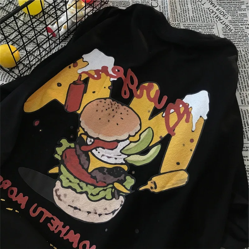 

Женская Винтажная футболка с коротким рукавом, Готическая Повседневная футболка большого размера в стиле ретро с принтом бургеров, уличная...