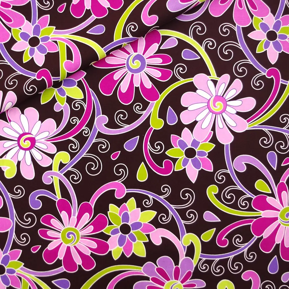 

1 Yard Cotton Woven Fabric For Cloth, Bag, Bedding, Big Flower On Black Background, Width=145cm