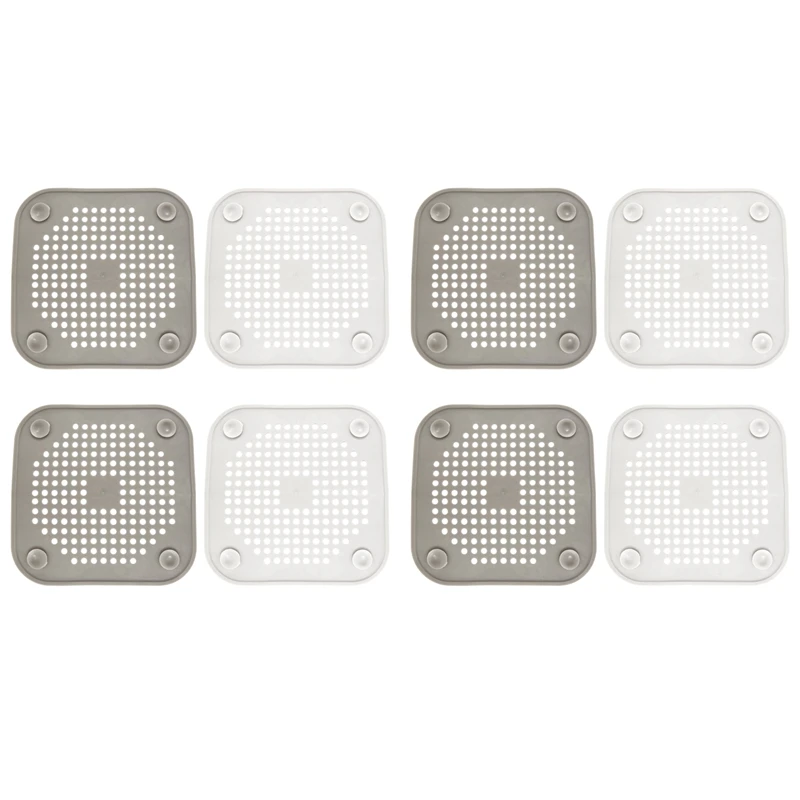 

8X Square Drain Cover For Shower Drain Hair Catcher Flat Silicone Plug With Suction Cups