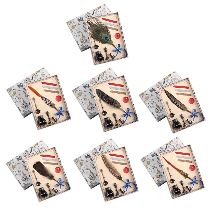 

Luxury Vintage Feather Dip Calligraphy Fountain Pen Writing Ink Set Stationery