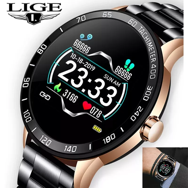 

LIGE 2021 New Smart Watch Men LED Screen Heart Rate Monitor Blood Pressure Fitness tracker Sport Watch Waterproof Smartwatch