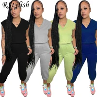 rstylish solid casual active tracksuits two piece set women summer clothes sleeveless crop top jogger pants matching suits