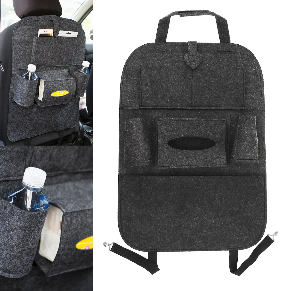 

Universal Felt Car Storage Multifunctional Hanging Box Back Seat Bag with Stickup-style Fixed Belt