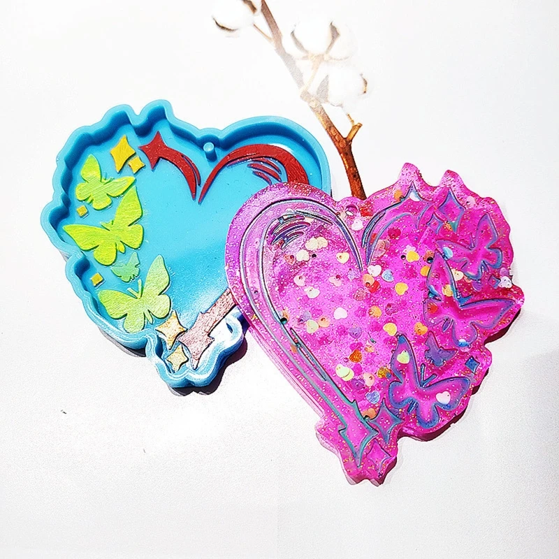 

N58F Resin Silicone Butterfly Heart Mold Keychain Soap Casting Mould for UV Epoxy Resin Crafting Polymer Clay Pendant Jewelry