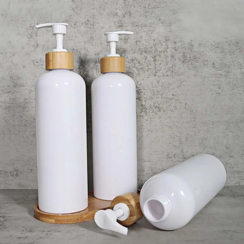 

500ml White Sub-Bottling Dish Soap Bamboo Pump Bathroom Soap Bottle Lotion Container Refillable Shampoo Conditioner Bottle