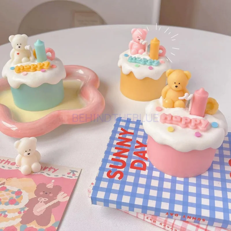 3D Cute Bear Silicone Candle Mold Diy Handmade Soap Plaster Cake Tools Baking Mold Birthday Party Wedding Gift Making Mold