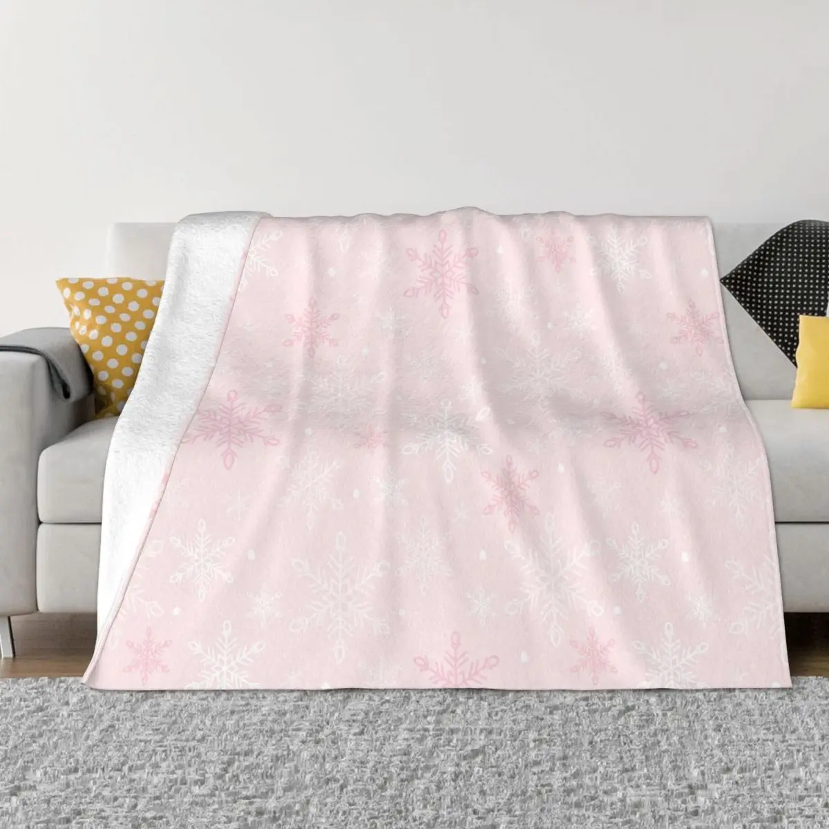 

Snowflake Christmas Blankets Flannel Summer Crystals On Light Pink Portable Lightweight Throw Blankets for Sofa Travel Bedspread