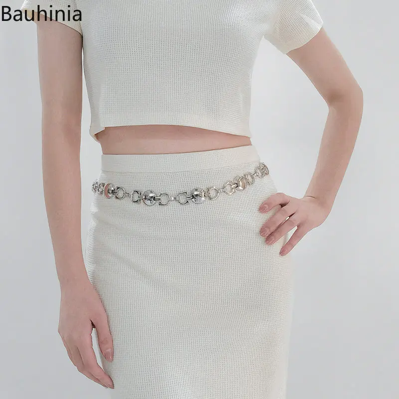 Bauhinia Fashion  Gold / Silver Metal Waist Chain Belt Dress Pant Waistband Simple Designer Woman Chain Belt