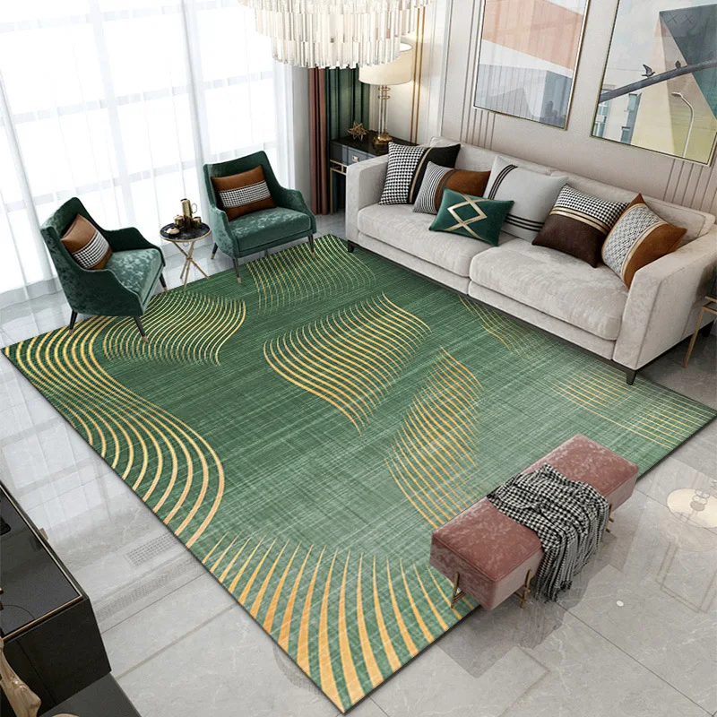 

Nordic Living Room Green Gold Curve Carpet Light Color Abstract Ink Bedroom Large Floor Mat Office Hotel Full Home Decor Rugs