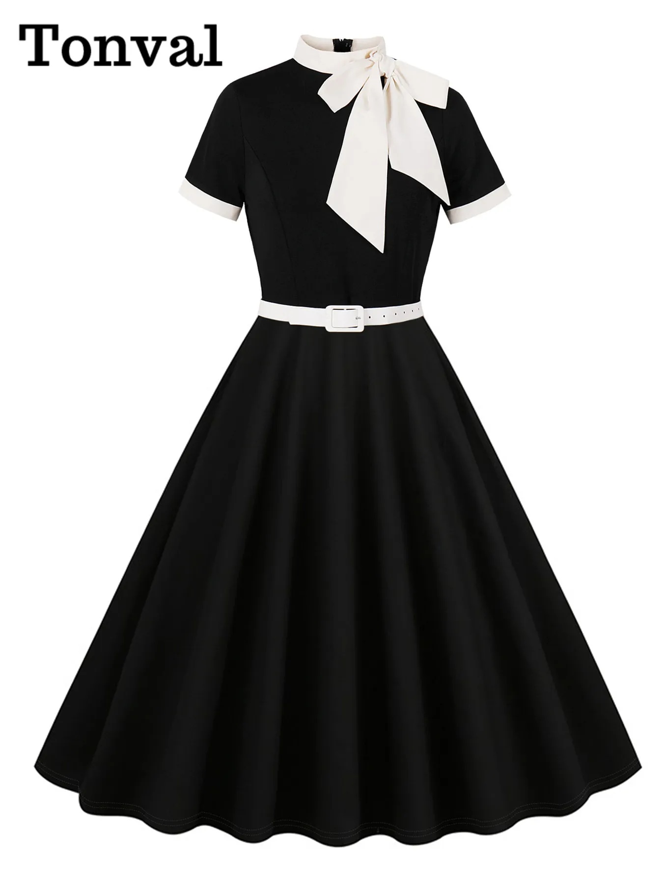 Tonval с бантом и вырезом двухцветные лоскутные женские винтажные летние свободные