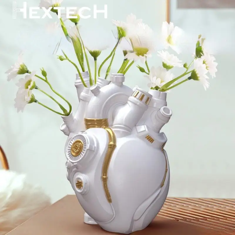 

Cyberpunk Heart Vase Technology Resin Flower Pot Flower Pot Human Sculpture Desktop Home Ornament Mechanical Heart Vase