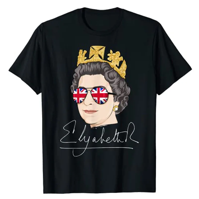 

Elizabeth II ER Queen British Crown Engalnd Union Jack T-Shirt Commemorate Gifts Streetwear Graphic Tee Tops for Women Men