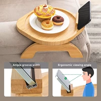 foldable sofa tray table armrest clip on holder natural bamboo snack food tray for cellphone rack remote control mug cup plate