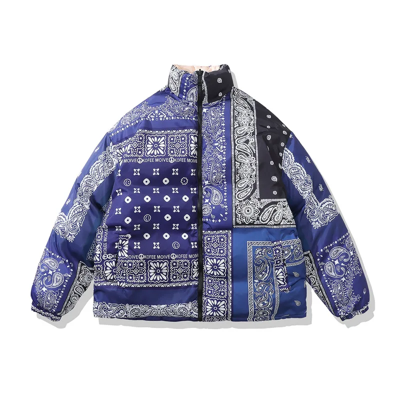 Fashion Men Parkas Autumn Winter New High Street Retro Cashew Flower Thickening Cotton-padded Jacket Oversize Loose Bread Coats