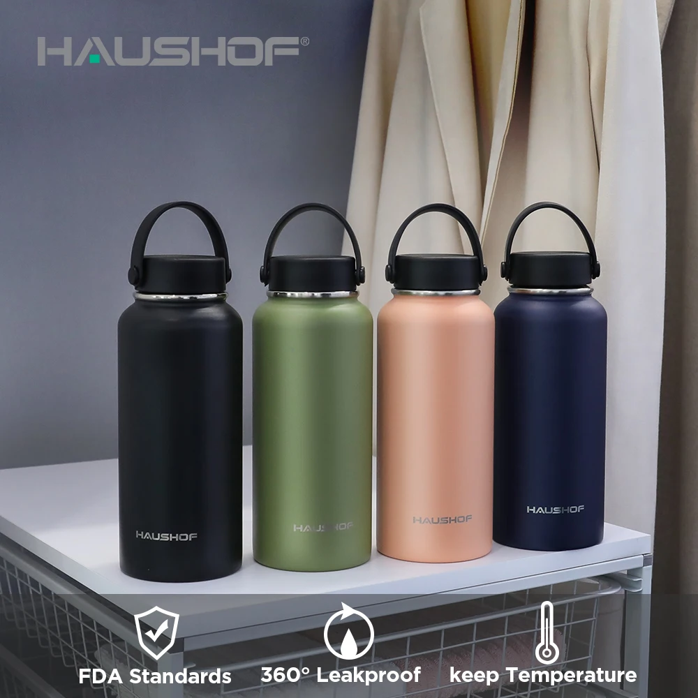 

HAUSHOF 950ml Water Bottle Double Wall Large Capacity Stainles Steel Thermos Water Bottle Vacuum Insulated with Handgrip